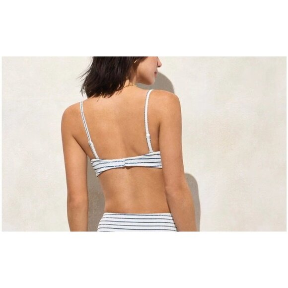 J Crew Bandeau Scrunchie Bikini Top With O-Ring Striped Blue White S - Picture 2 of 7